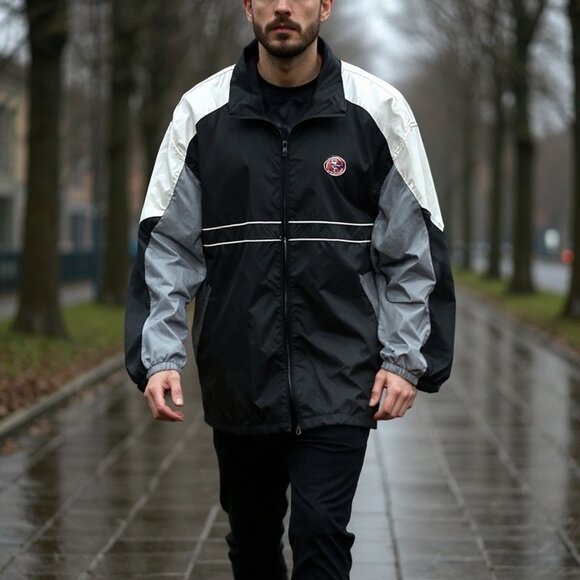 SF 49ers Logo Mens 2XL Track Jacket Black Grey White Zip Up Windbreaker - Picture 1 of 8